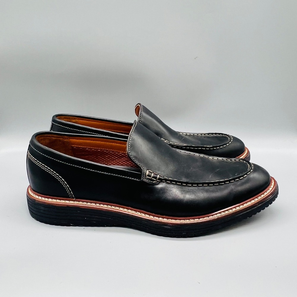 Johnston & Murphy Leather Loafers Mens 12 Black Slip On Casual Comfort Preppy